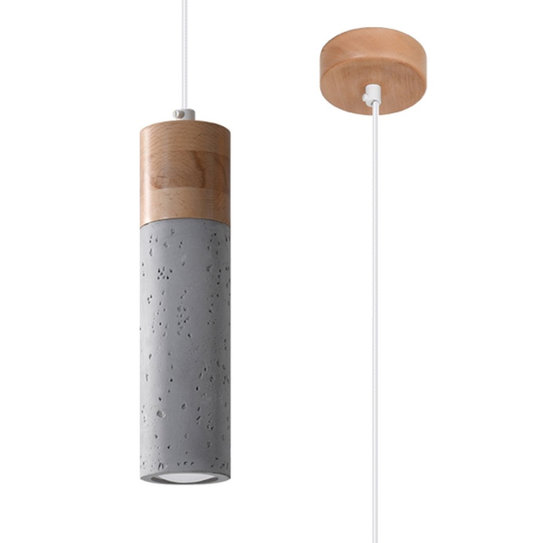 LAMPA sufitowa wisząca długa drewno beton ZANE 1 (SL.0965)