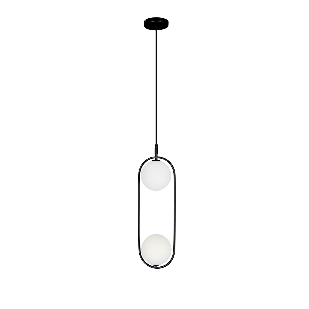 CORDEL 2x28W lampa wisząca czarna nowoczesna, klosze białe kule (32-10155)