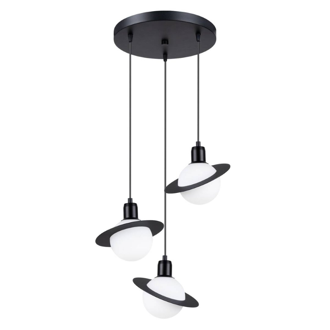 Lampa wisząca potrójna biała z czarnym 120 cm klosze białe kule HYPERION 3P (SL.1359)