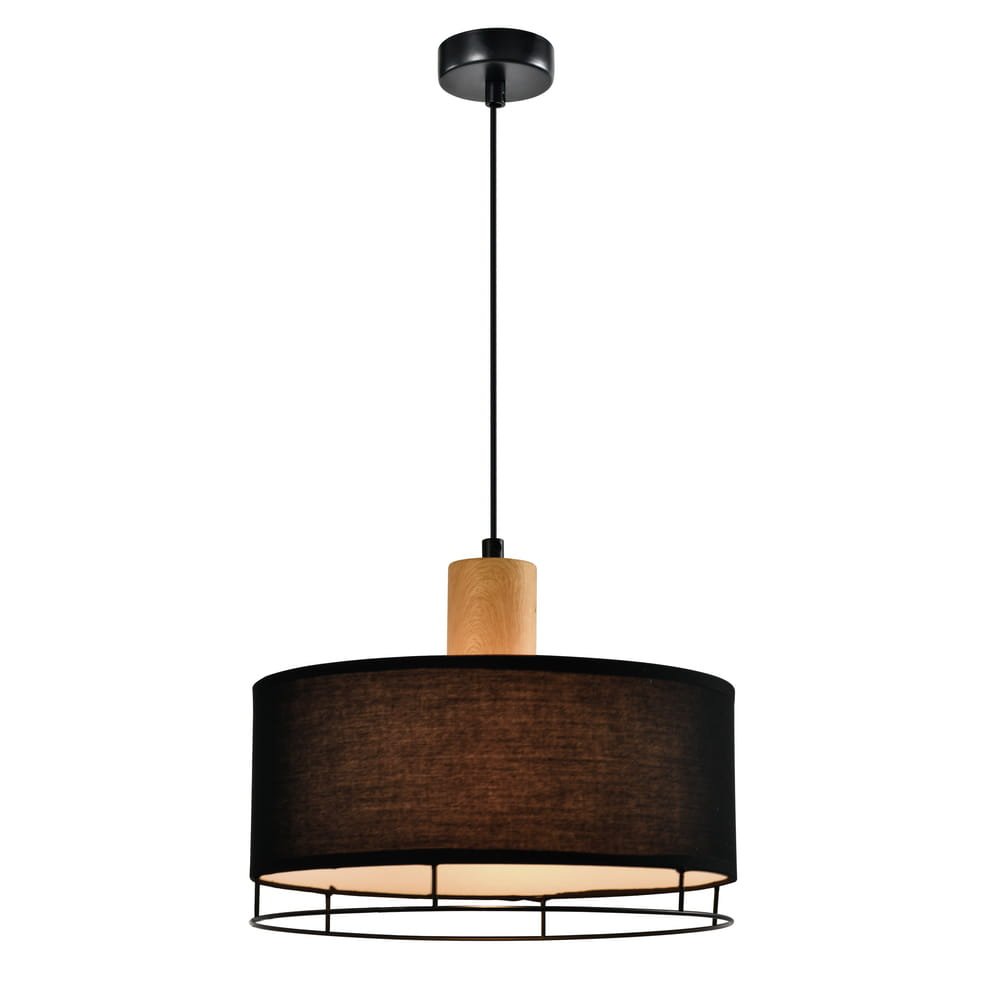 Lampa sufitowa wisząca czarny z drewnem ARDI 1xE27 40W