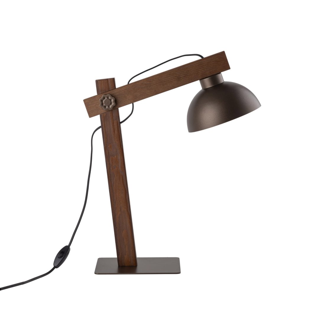 Lampka nocna z drewna regulowana z kloszem metalowym OSLO BROWN
