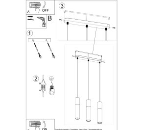 LAMPA NAD STÓŁ czarna, TUBY SUFITOWE CZARNE BORGIO 3 (SL.0652)