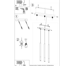 LAMPY SUFITOWE TUBY CZARNE ZE ZŁOTYM MOZAICA 3 (SL.0892)