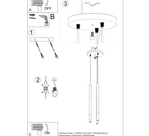 LAMPA NAD STÓŁ, TUBY SUFITOWE CZARNI Z MIEDZIĄ MOZAICA 3P (SL.0890)