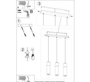 LAMPA NAD WYSPĘ, TUBY SUFITOWE ZANE 3 (SL.0967)