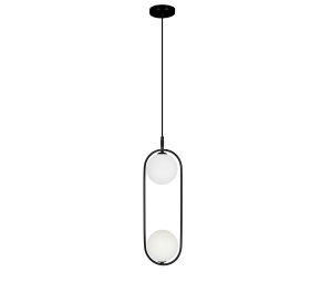 CORDEL 2x28W lampa wisząca czarna nowoczesna, klosze białe kule (32-10155)
