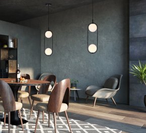 CORDEL 2x28W lampa wisząca czarna nowoczesna, klosze białe kule (32-10155)