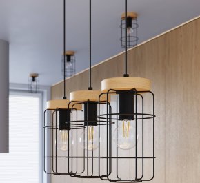Lampa sufitowa czarna z drewnem GOTTO (SL.1264)