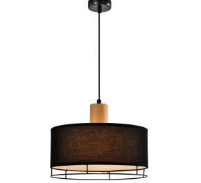 Lampa sufitowa wisząca czarny z drewnem ARDI 1xE27 40W
