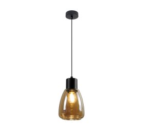 Czarna lampa wisząca pojedyncza 120 cm 1xE27 40W MOLDO klosz bursztynowy