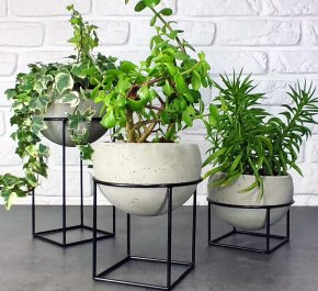 WHIPE kwietniki metalowe i doniczki betonowe zestaw