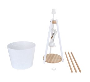 Wysoka lampa stojąca podłogowa biała z drewnem i stolikiem VAIO WHITE