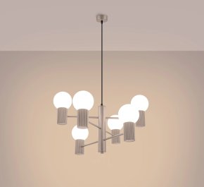 Długi żyrandol nowoczesny kaszmirowy klosze białe kule HALO TAUPE