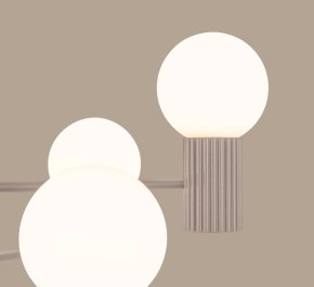 Długi żyrandol nowoczesny kaszmirowy klosze białe kule HALO TAUPE