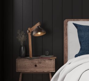 Lampka nocna z drewna regulowana z kloszem metalowym OSLO BROWN