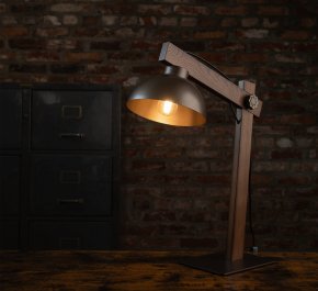 Lampka nocna z drewna regulowana z kloszem metalowym OSLO BROWN