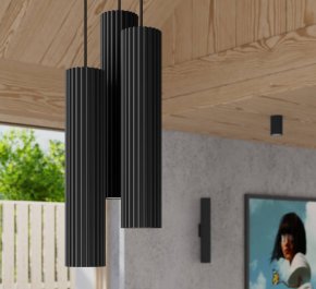 Czarna lampa wisząca potrójna tuby sufitowe ryflowane 3xGU10 KARBON 3P