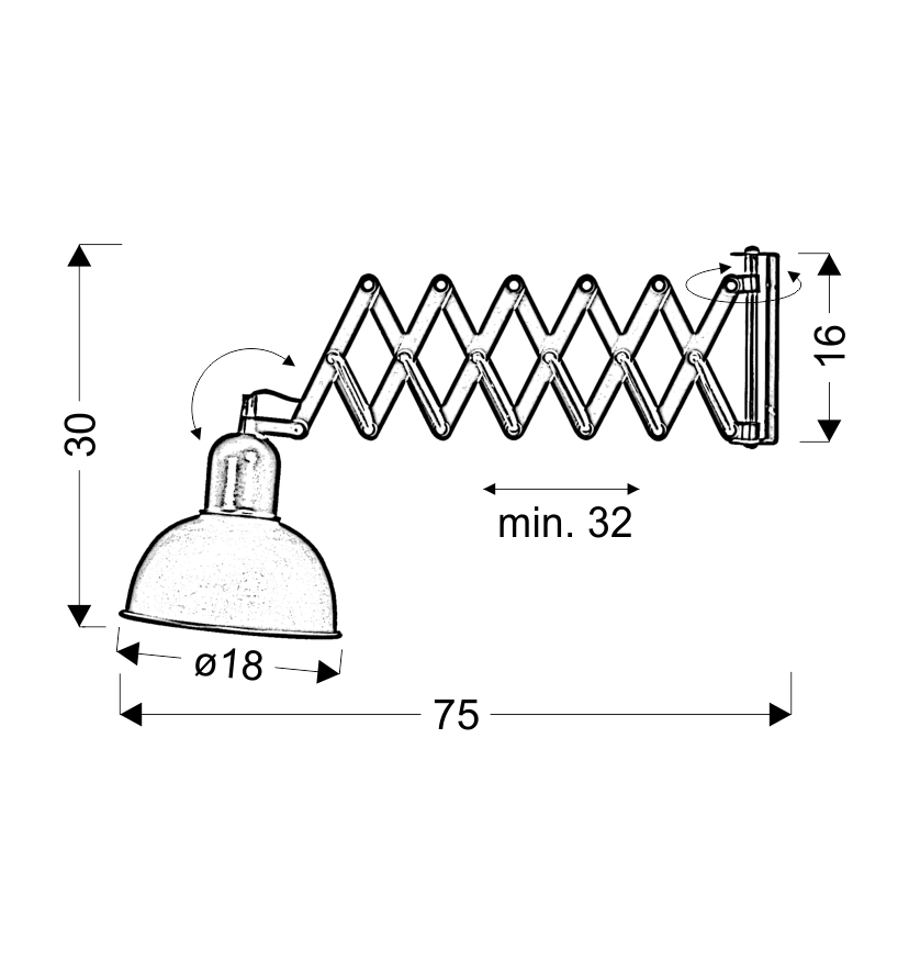 LAMPA KINKIET HARMONY NA WYSIĘGNIKU HARMONIJKOWYM 1X40W E27 CZARNY