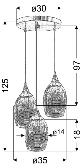 LAMPA WISZĄCA MARINA TALERZ 3X60W E27 MIEDZIANY