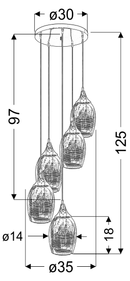 LAMPA WISZĄCA MARINA TALERZ 5X60W E27 MIEDZIANY