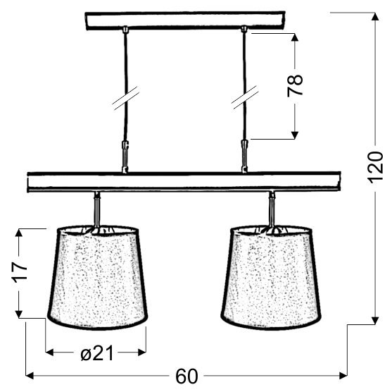 LAMPA WISZĄCA MILONGA 2X60W E27 SATYNA