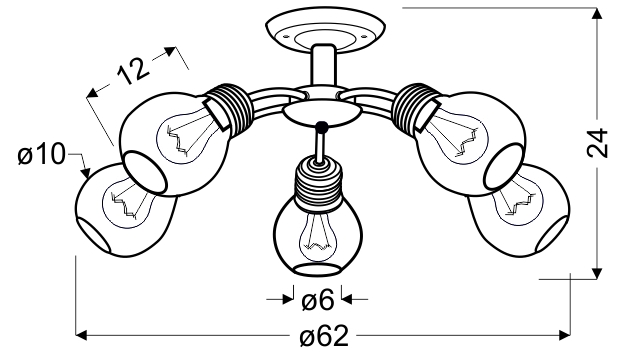 LAMPA SUFITOWA GLIVA 5X60W E27 PATYNA  (BEZ ŻARÓWEK)