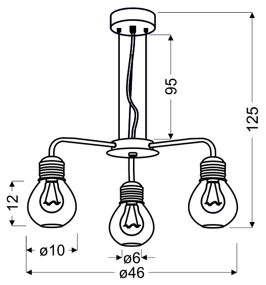 LAMPA WISZĄCA GLIVA 3X60W E27 CHROM (BEZ ŻARÓWEK)