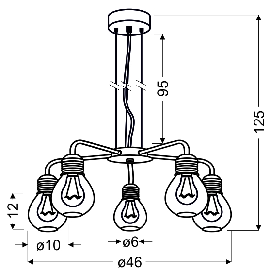 LAMPA WISZĄCA GLIVA 5X60W E27 CHROM (BEZ ŻARÓWEK)