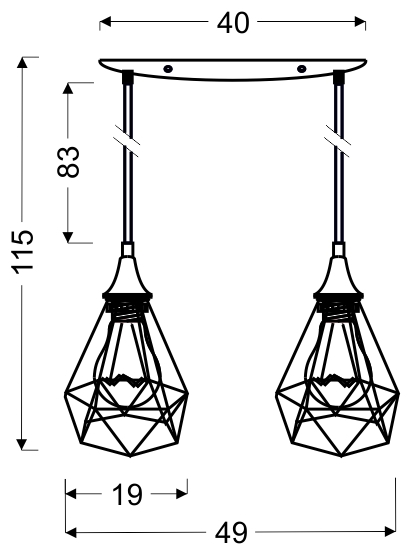 LAMPA GRAF LOFTOWA WISZĄCA 2X60W E27 CZARNY