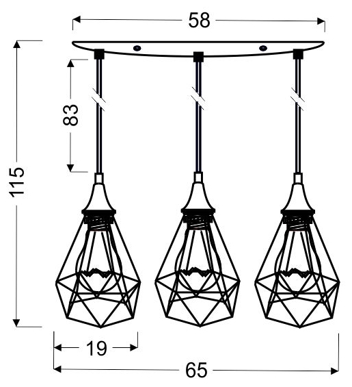 LAMPA LOFTOWA WISZĄCA GRAF  3X60W E27 CZARNY