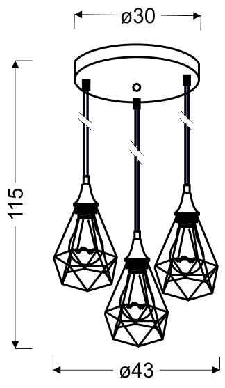 LAMPA GRAF LOFTOWA WISZĄCA TALERZ 3X60W E27 CZARNY