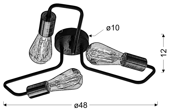 LAMPA SUFITOWA HERPE 3X60W E27 CZARNY