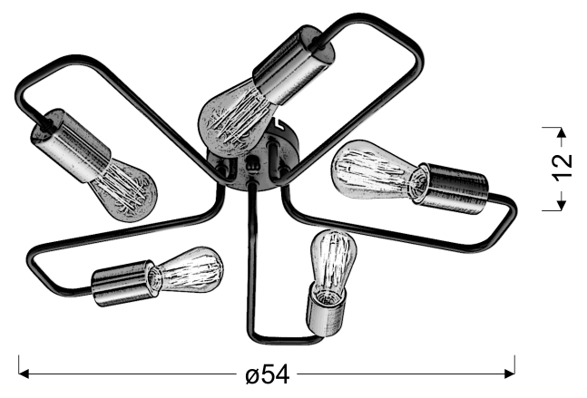 LAMPA SUFITOWA HERPE 5X60W E27 CZARNY