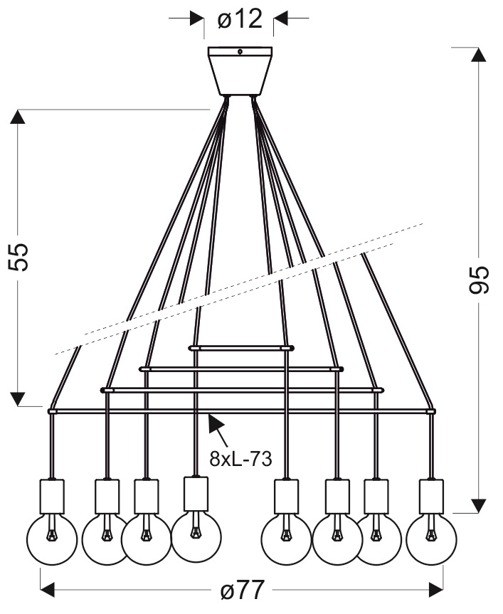 LAMPA WISZĄCA ALTO 8X40W E27 CZARNY MATOWY