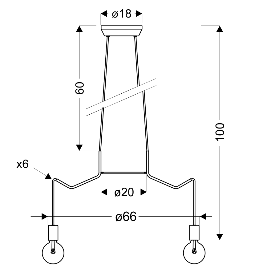 LAMPA WISZĄCA BASSO 6X40W E27 CZARNY MATOWY