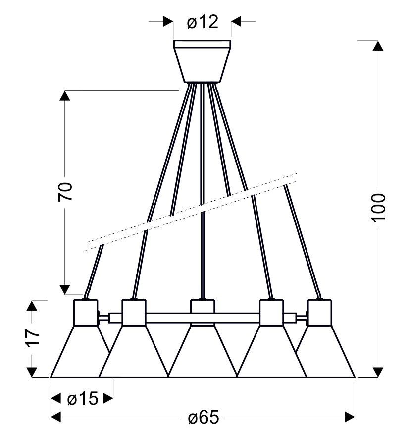 LAMPA WISZĄCA MORE 5X40W E27 CZARNY MATOWY