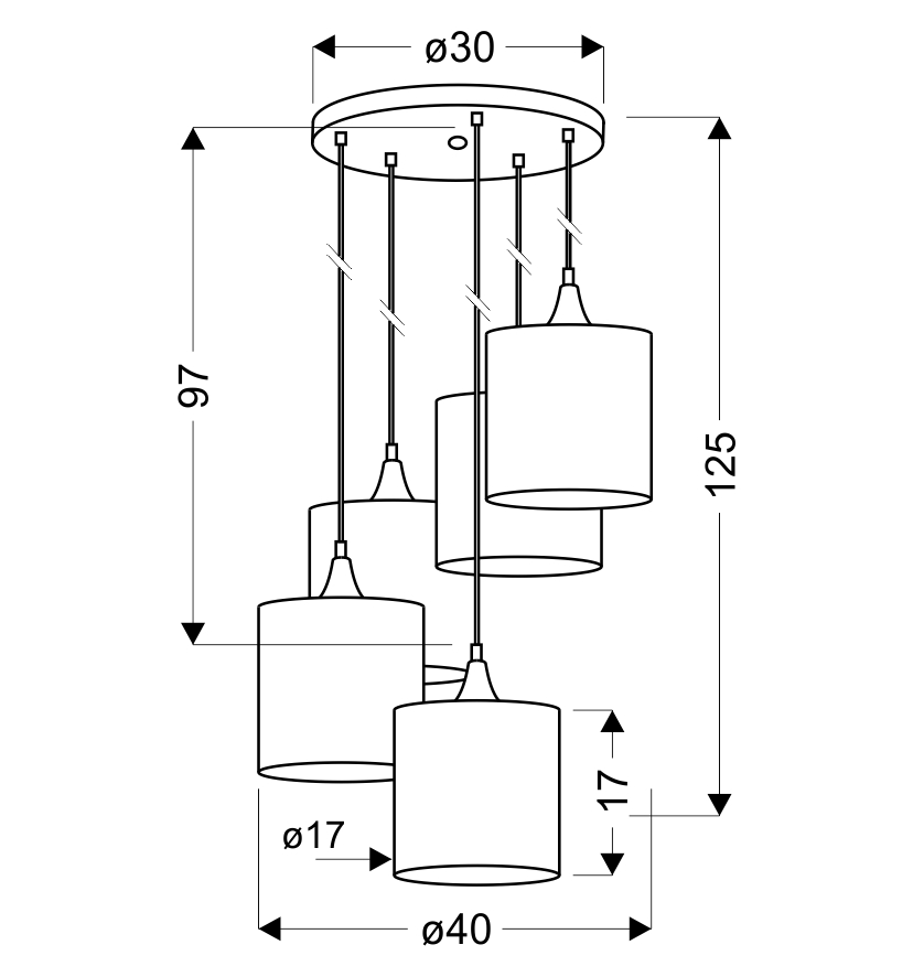 LONG LAMPA WISZĄCA TALERZ 5X40W E14 CZARNY